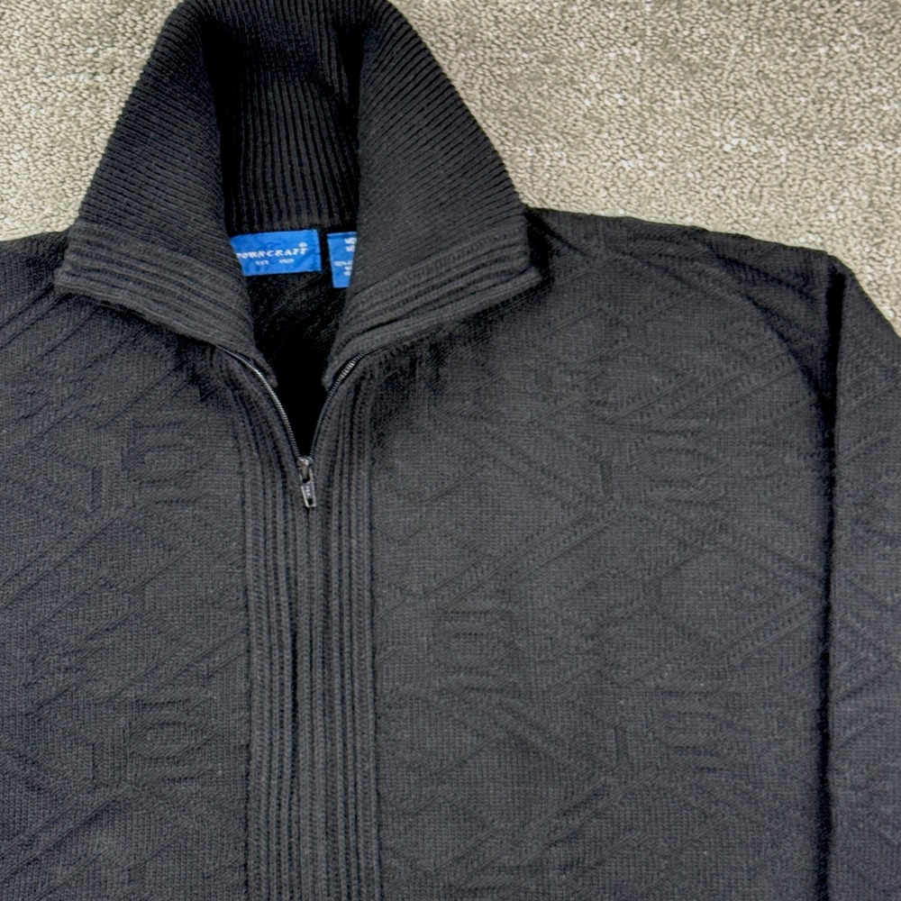 Vintage 80s Towncraft Mens M Black Full Zip Sweater Made USA NWOT